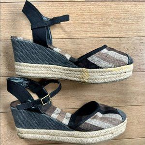 Black & Brown Espadrille Wedge Sandals with Ankle Strap